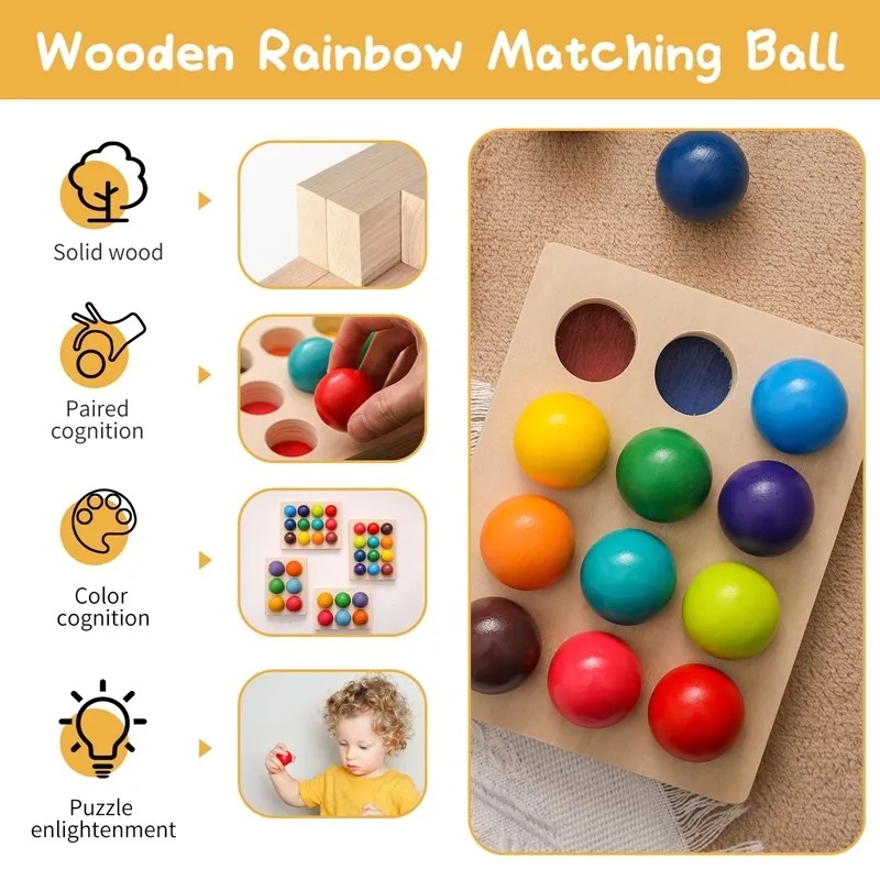 ลูกบอลไม้สายรุ้งจับคู่สี ( 12 color Rainbow Ball )